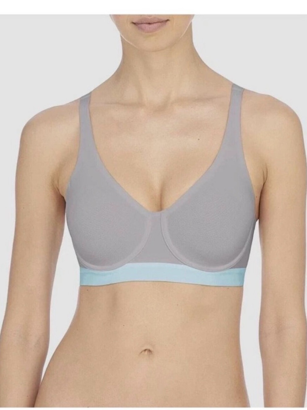 Natori Light Gray Bra with Pale Blue Band